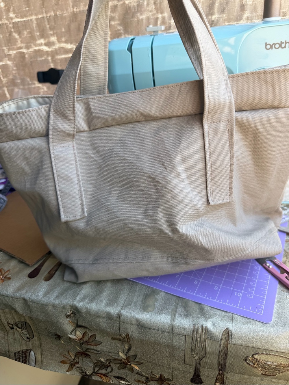 Neutral Beige Canvas Tote Bag with Sturdy Handles